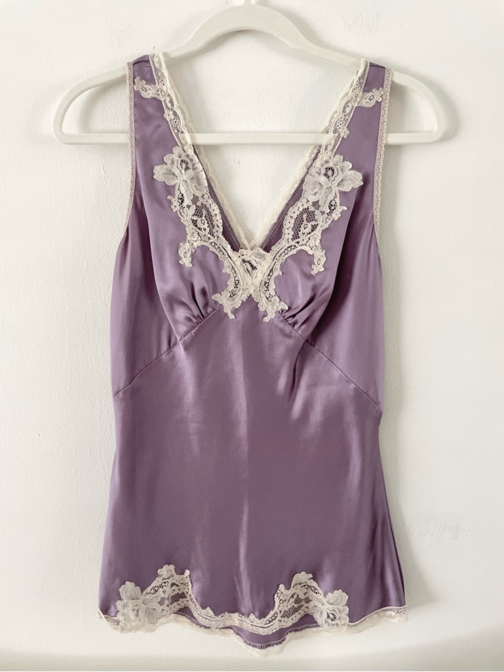 VTG JONQUIL 100% Silk Lace Cami Top Y2K Babydoll Tunic Lavender USA